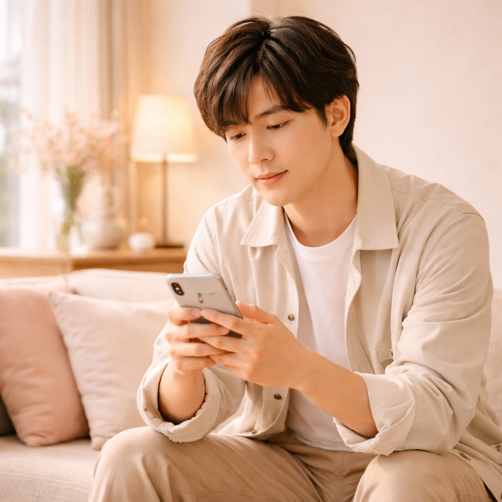 답장 내용을 신중하게 고민하는 남성