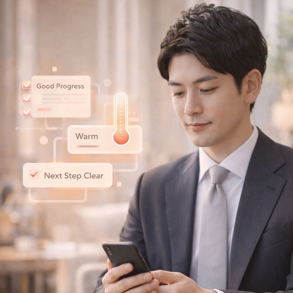Interface chaleureuse montrant une analyse de conversation et des suggestions