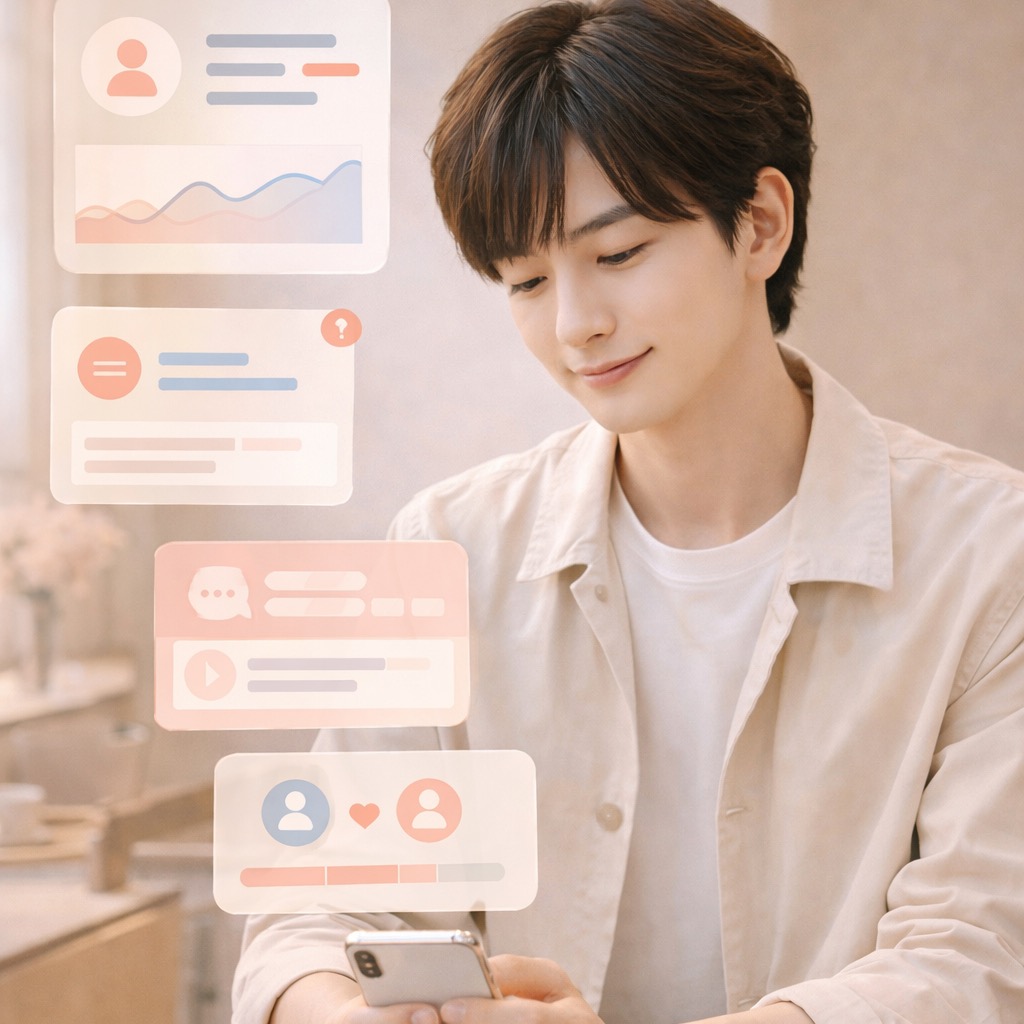 Interface chaleureuse montrant une analyse de conversation et des suggestions